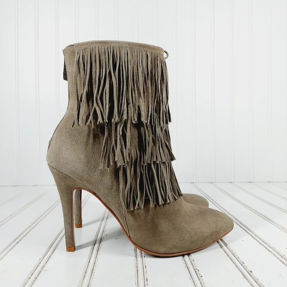 Chinese Laundry Kristin Cavallari Charm Fringe Taupe Brown Suede Bootie K308 - Picture 5 of 14